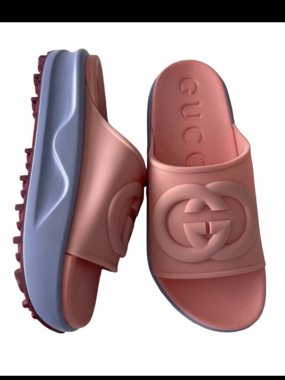 Gucci Women’s Pink Slide Sandals with Lavender Sole